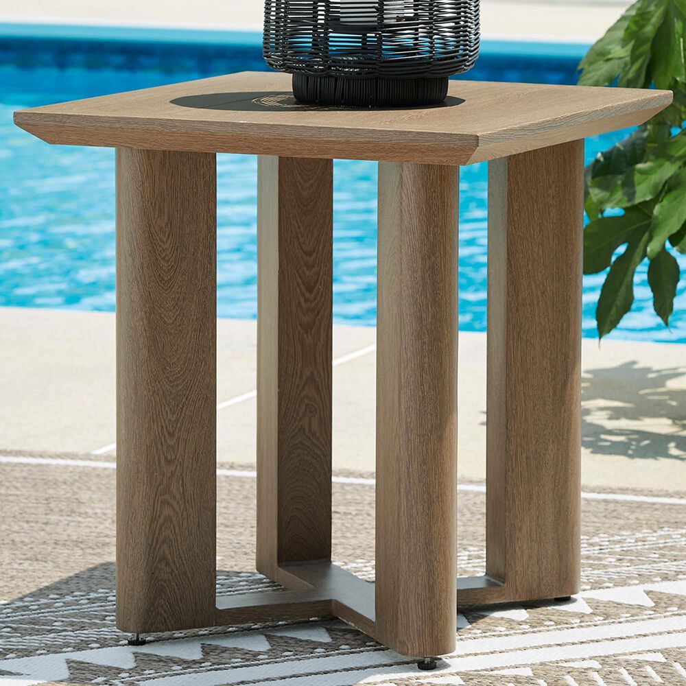 Ashley Serene Bay Patio Square End Table in Dark Brown - Table Only, , large
