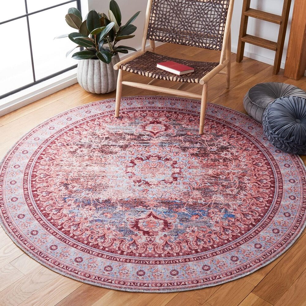 Safavieh Serapi SEP550 6&#39;7&quot; Round Light Blue and Red Area Rug, , large
