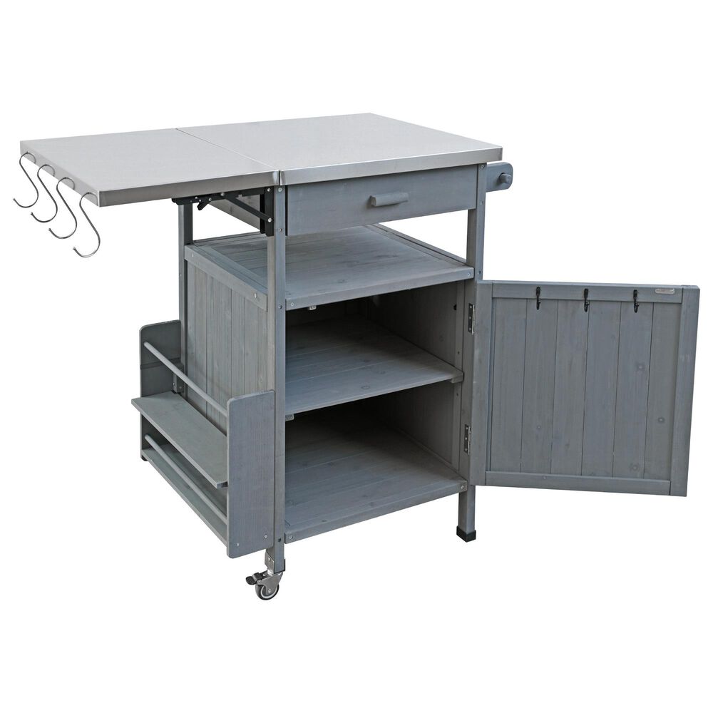 HOMLUX 40.5" Outdoor Kitchen Island with One Drawer in Blue Grey and Stainless Steel, , large