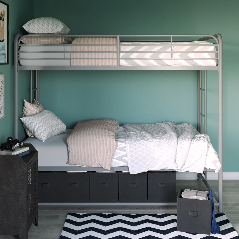 DHP Bellona Twin Over Twin Storage Bunk Bed in Silver, , large