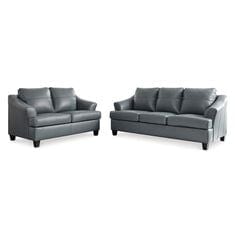 Genoa Ashley Genoa Leather Sofa and Loveseat in Steel