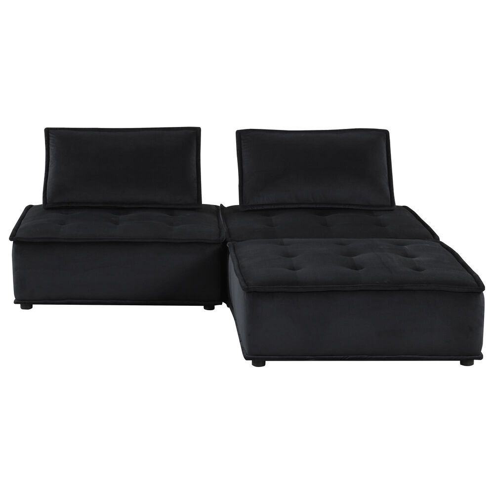HOMLUX Anna 3-Piece Stationary Sectional Sofa in Black Velvet, , large