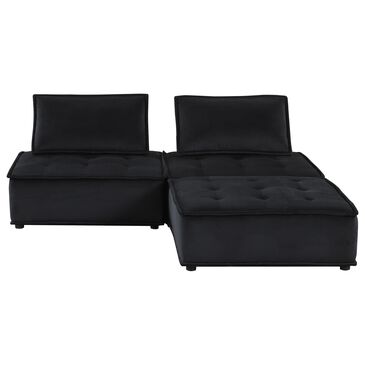 HOMLUX Anna 3-Piece Stationary Sectional Sofa in Black Velvet, , large