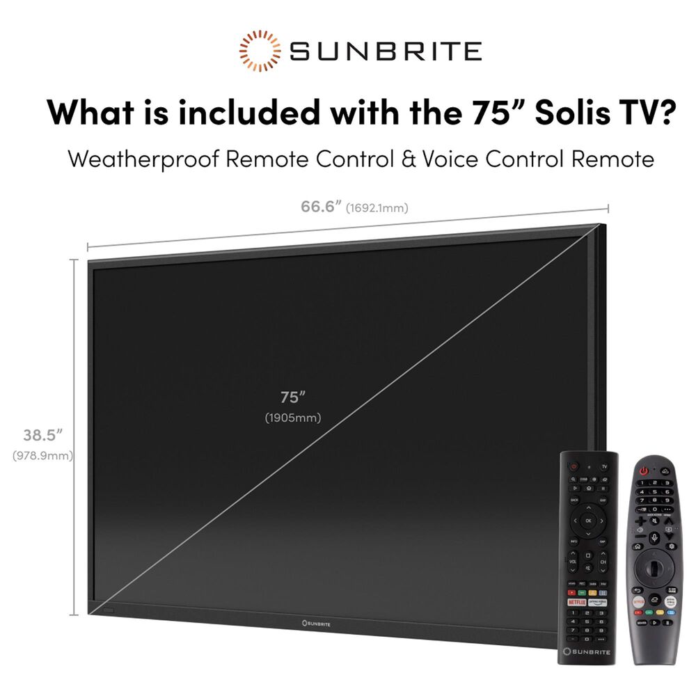 Sunbrite 75&quot; Solis Series - Full Sun - 4K UHD HDR in Black - Smart Outdoor TV, , large