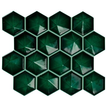 Dal-Tile Artefino Jewel Emerald 3" Pyramid Hexagon Apex on 11" x 12" Porcelain Mosaic Sheet, , large