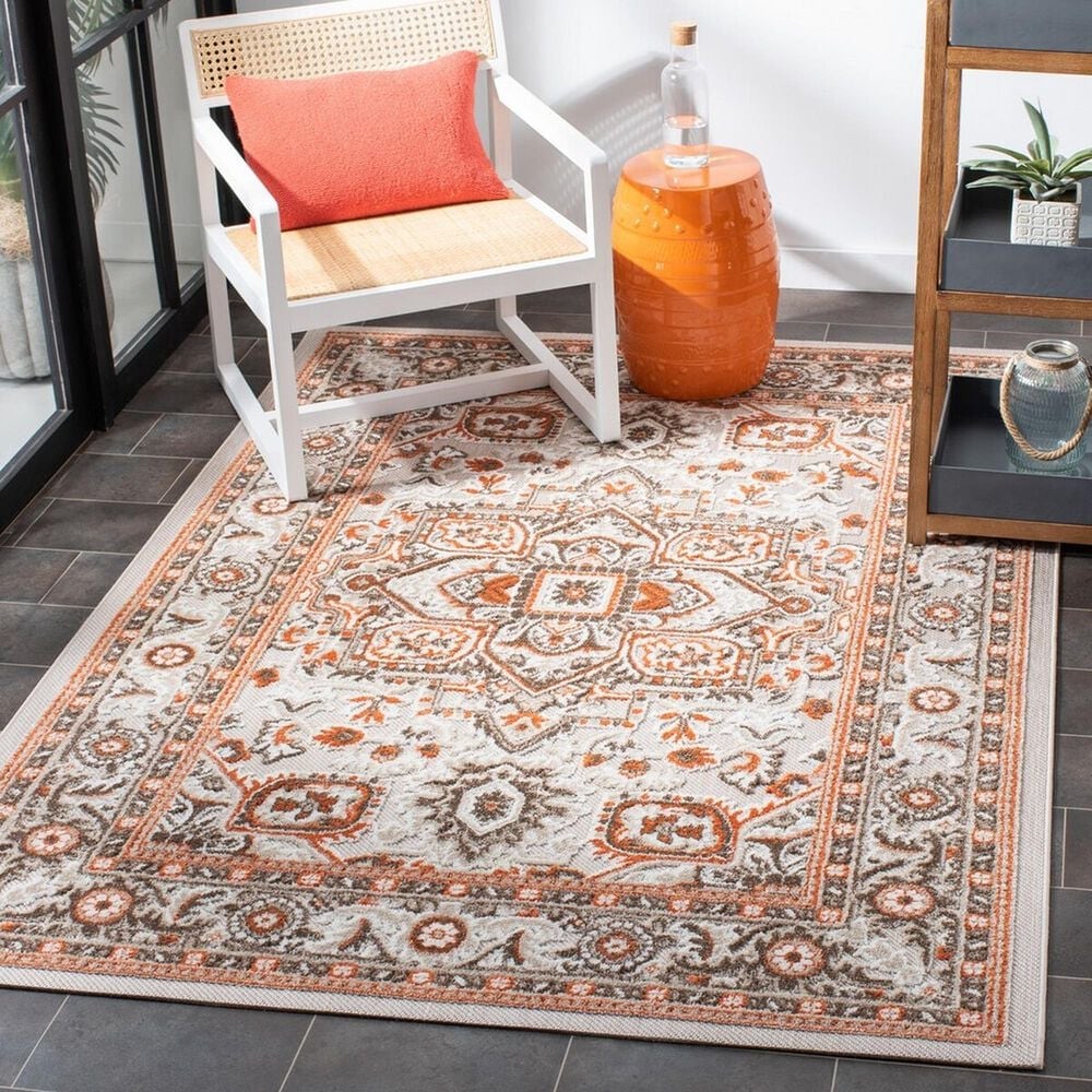 Safavieh Cabana CBN680B 6&#39; x 9&#39; Beige and Orange Indoor/Outdoor Area Performance Rug, , large