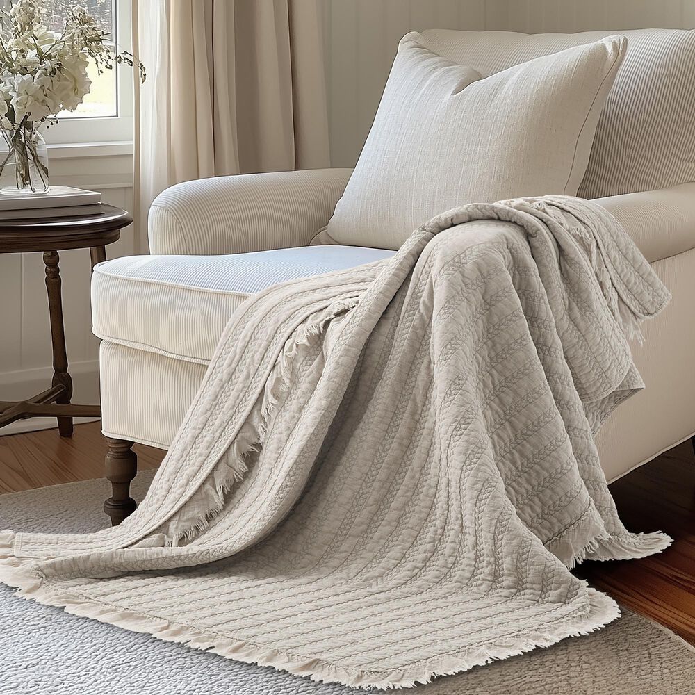 Levtex Wilhemina 50" x 60" Quilted Throw in Natural, , large