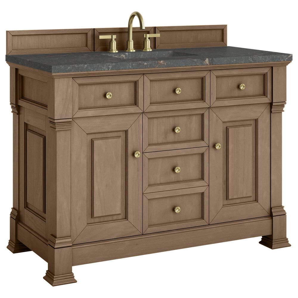 James Martin Vanities Brookfield 48" Single Bathroom Vanity in Pecan with 3 cm Parisien Bleu Quartz Top and Rectangular Sink, , large