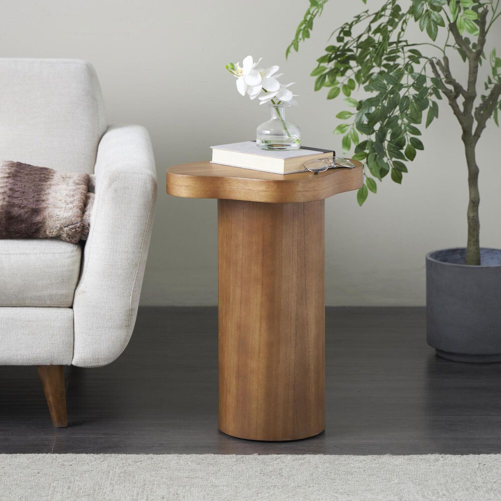 Maple and Jade Pedestal Accent End Table in Brown, , large