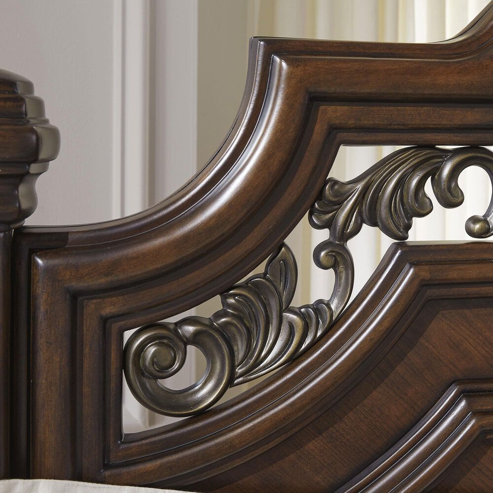 Ashley Lavinton Queen Poster Bed in Rich Cherry Brown, , large