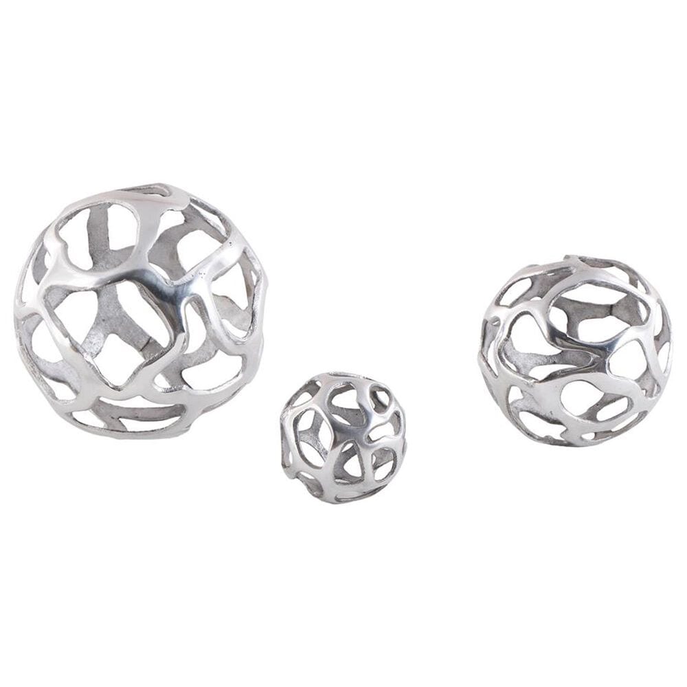Maple and Jade 3-Piece Abstract Cutout Orb Decorative Sculpture Set in Silver, , large