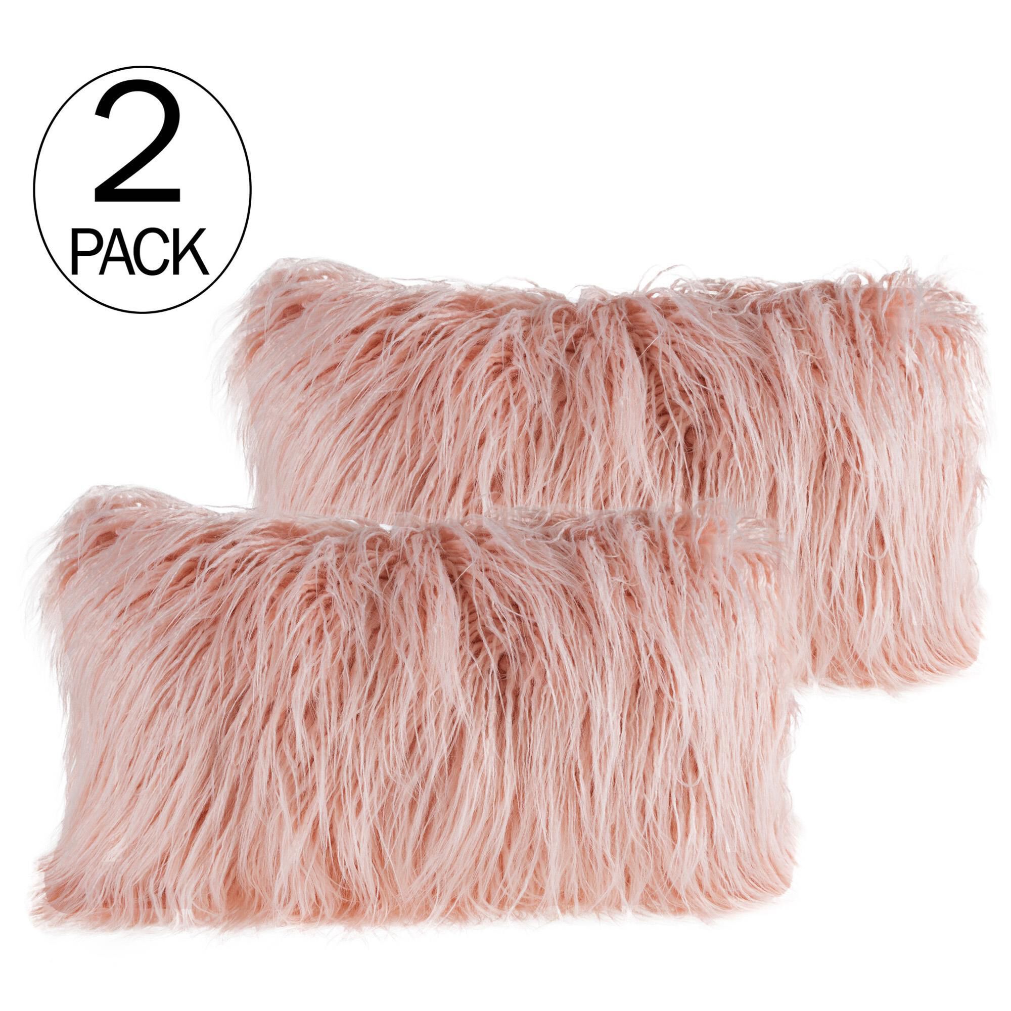 Pink fur throw best sale pillow