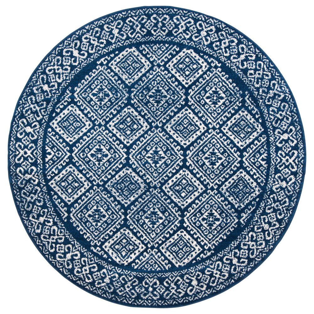Safavieh Tulum Traditional 6"7" Round Ivory and Navy Area Rug, , large