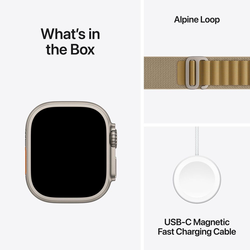 Apple Watch Ultra 2 GPS + Cellular 49mm Natural Titanium Case with Tan Alpine Loop - Small, , large
