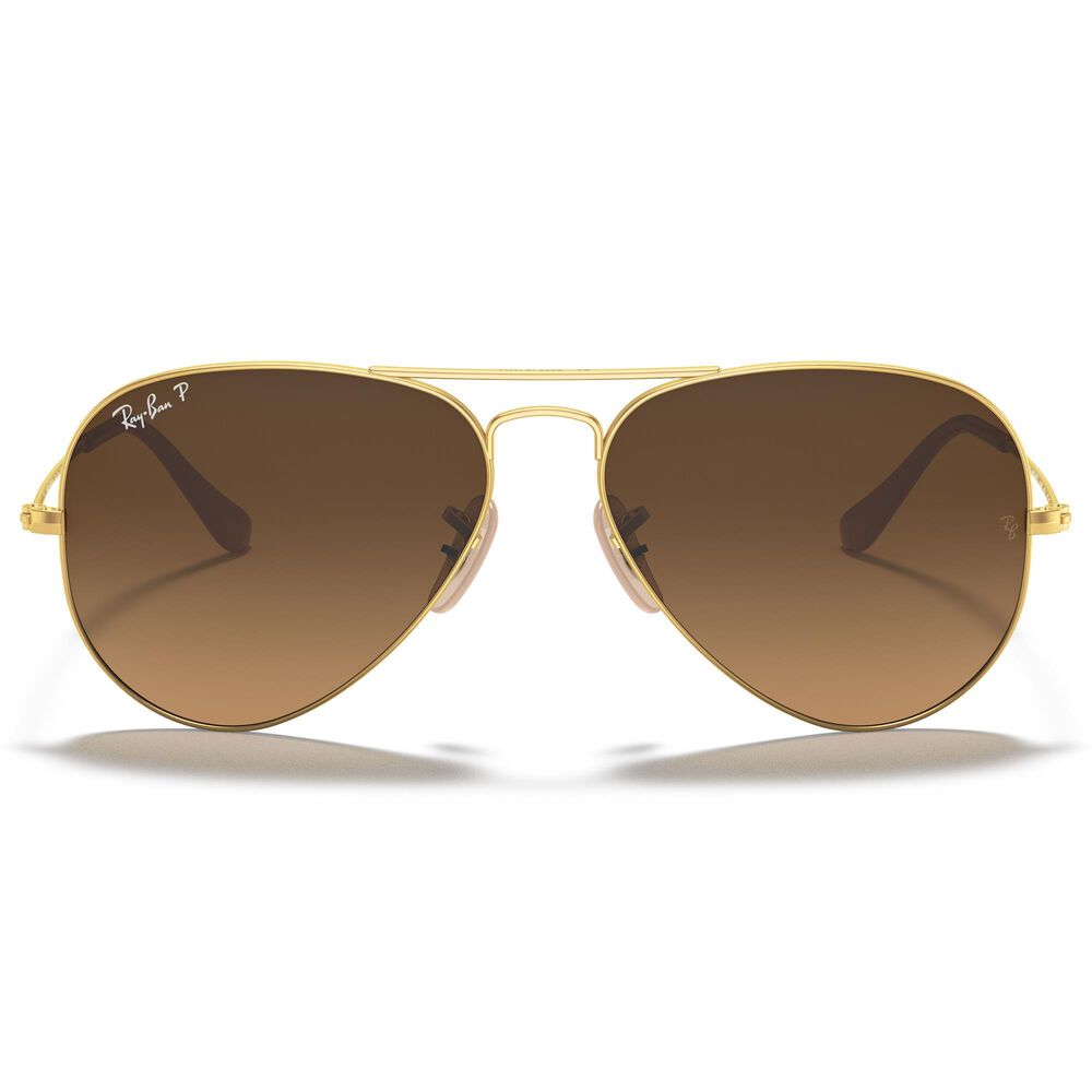 Ray-Ban Aviator Gradient Sunglasses with Brown Polarized Lenses in Matte Gold, , large