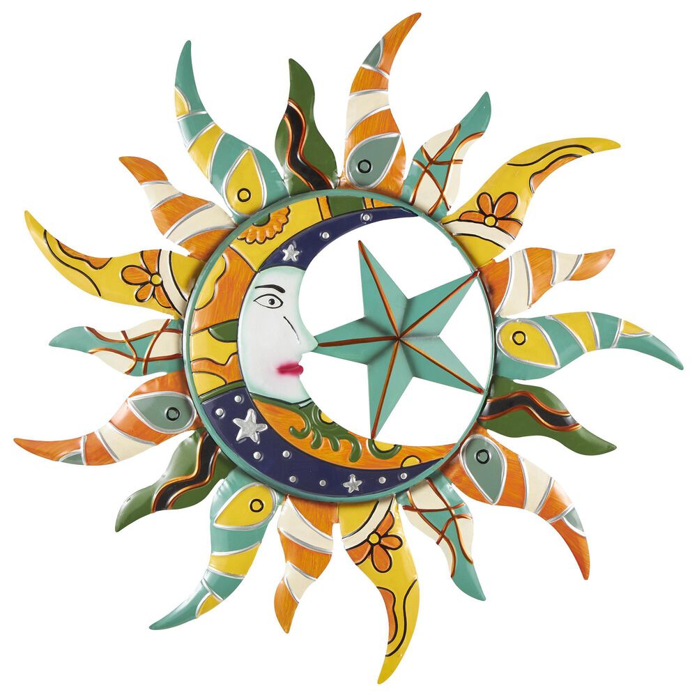 Maple and Jade 36" x 36" Abstract Patterned Sun and Moon Wall Decor in Multicolor, , large