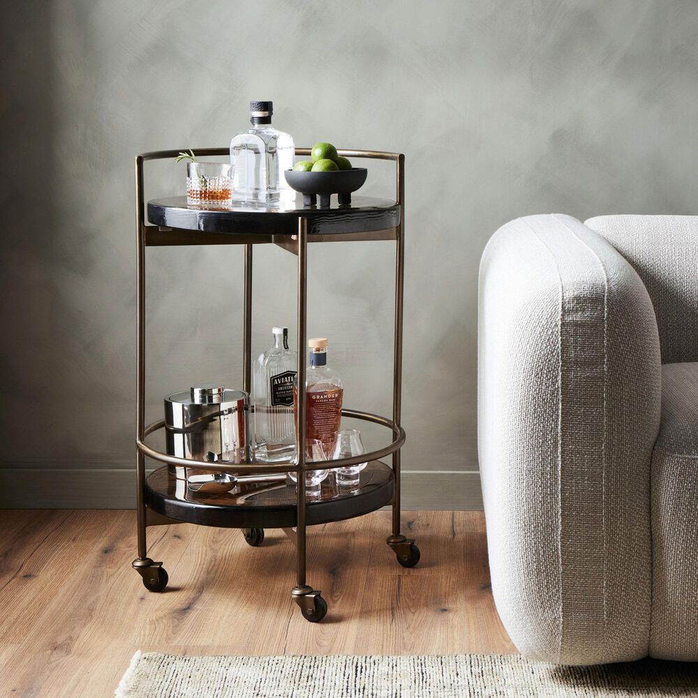 Four Hands Mira Bar Cart-Smoked Brown Cast Glass, , large