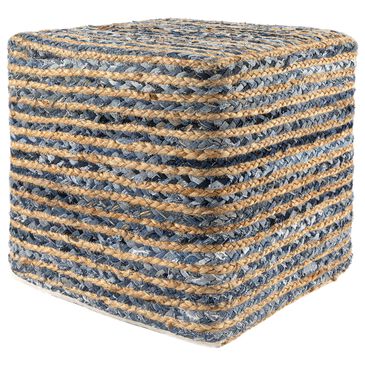 LR Home 18" Square Nautical Pouf in Blue and Beige, , large