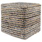 LR Home 18" Square Nautical Pouf in Blue and Beige, , large