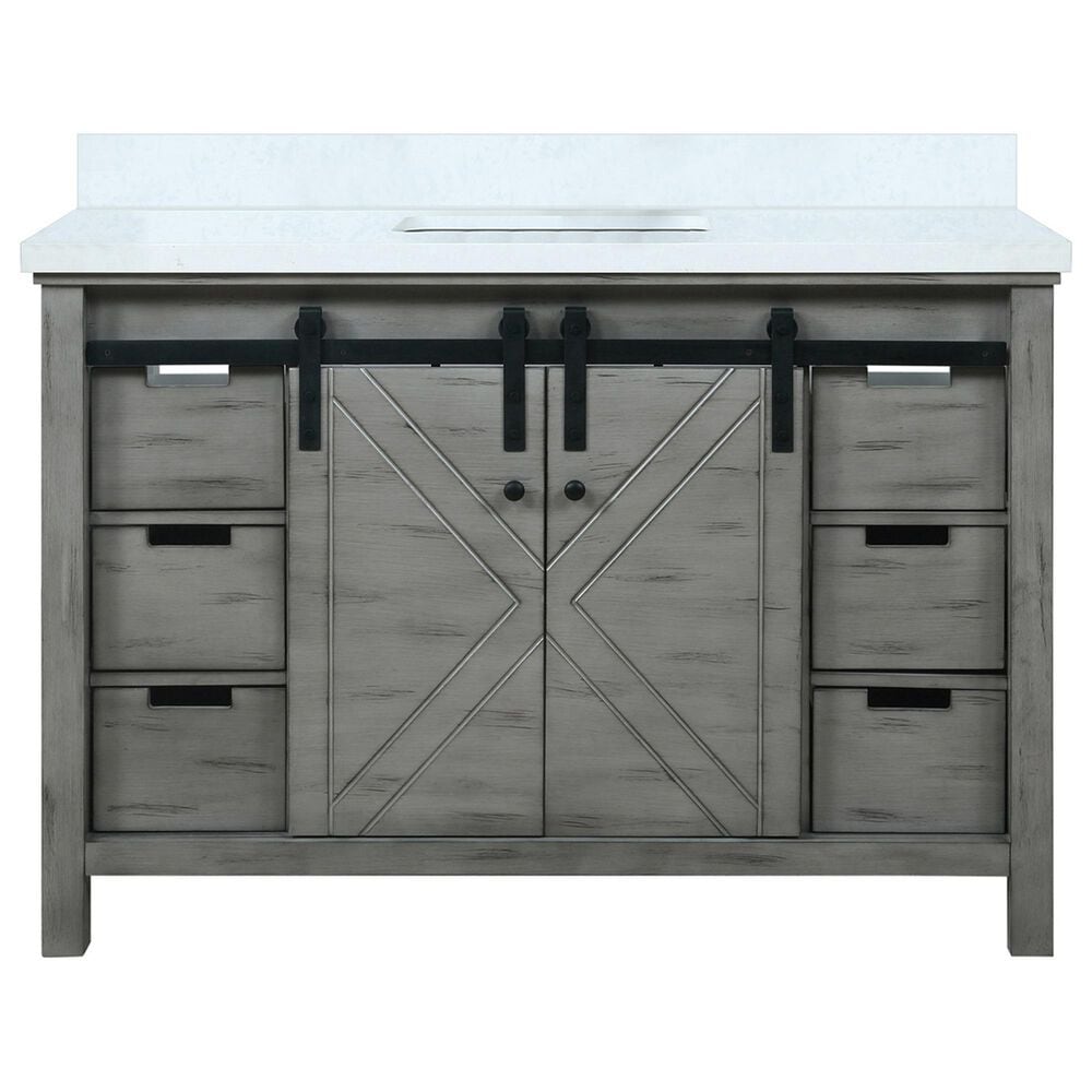 Lexora Home Marsyas 48&quot; Single Bathroom Vanity in Ash Grey with 2 cm White Cultured Marble Top and Rectangular Sink, , large