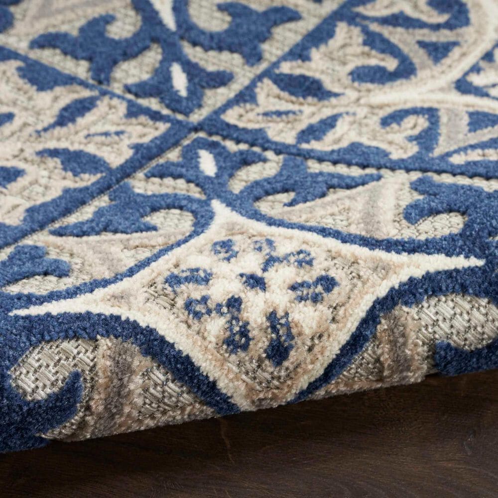 Nourison Aloha Damask 5&#39;3&quot; x 7&#39;5&quot; Blue Indoor/Outdoor Area Rug, , large