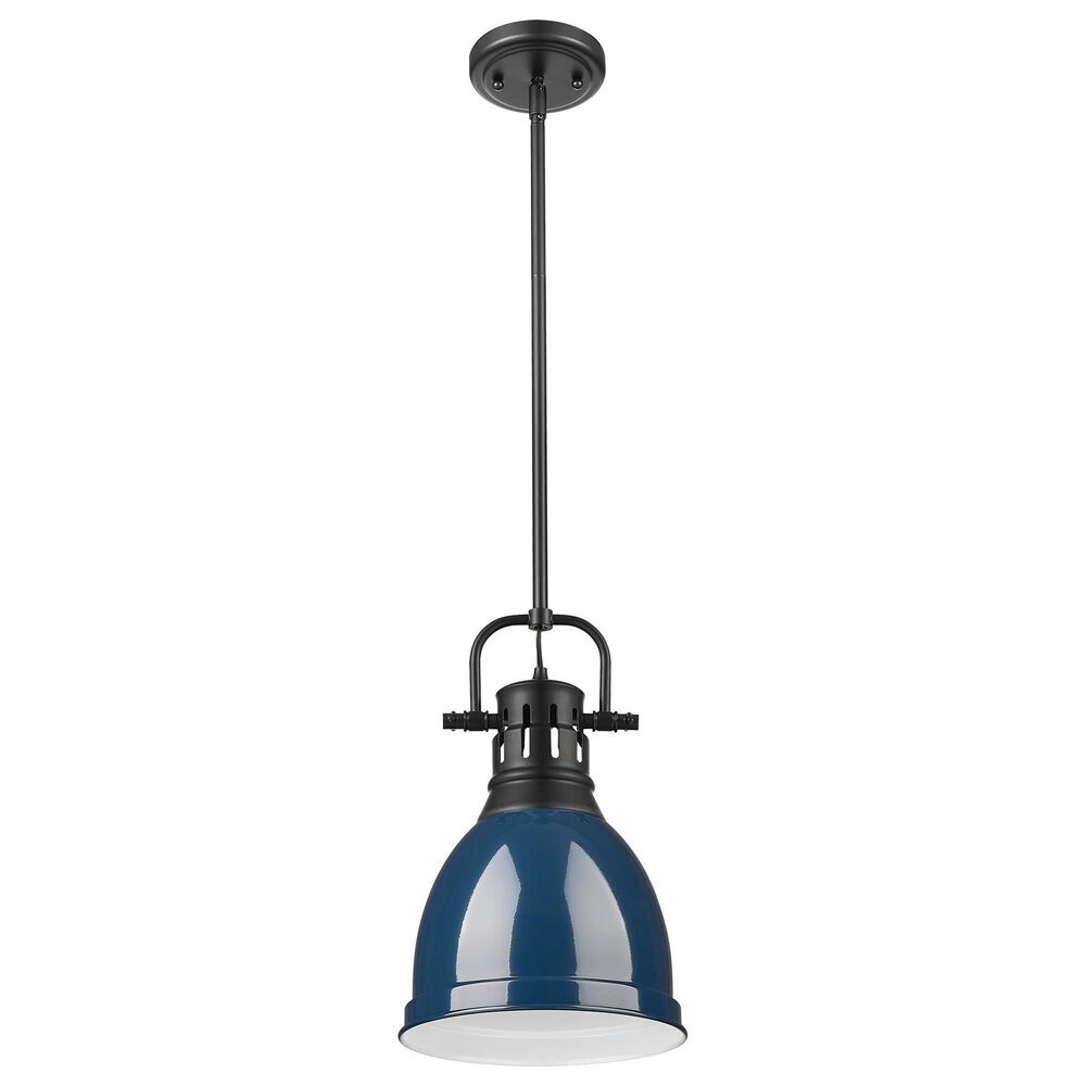 Golden Lighting Duncan 1-Light Small Pendant with Rod and Matte Navy Shade in Matte Black, , large