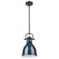 Golden Lighting Duncan 1-Light Small Pendant with Rod and Matte Navy Shade in Matte Black, , large