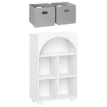 RiverRidge Home Kids Curve Appeal 23" 4-Cubby Bookcase with 2 Gray Bins in White, , large