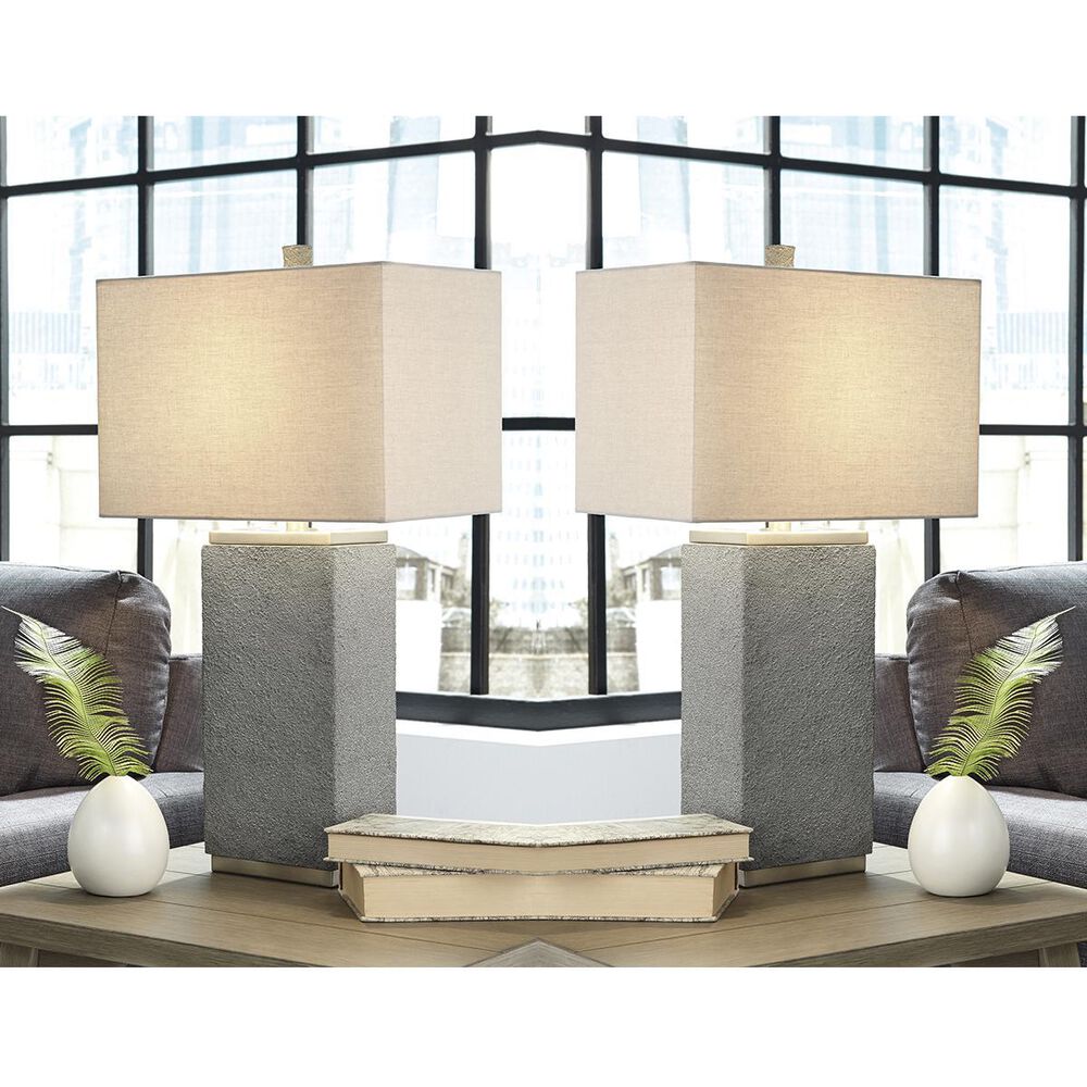 Signature Design by Ashley Sofa in Pewter and a Pair of Lamps Set, , large