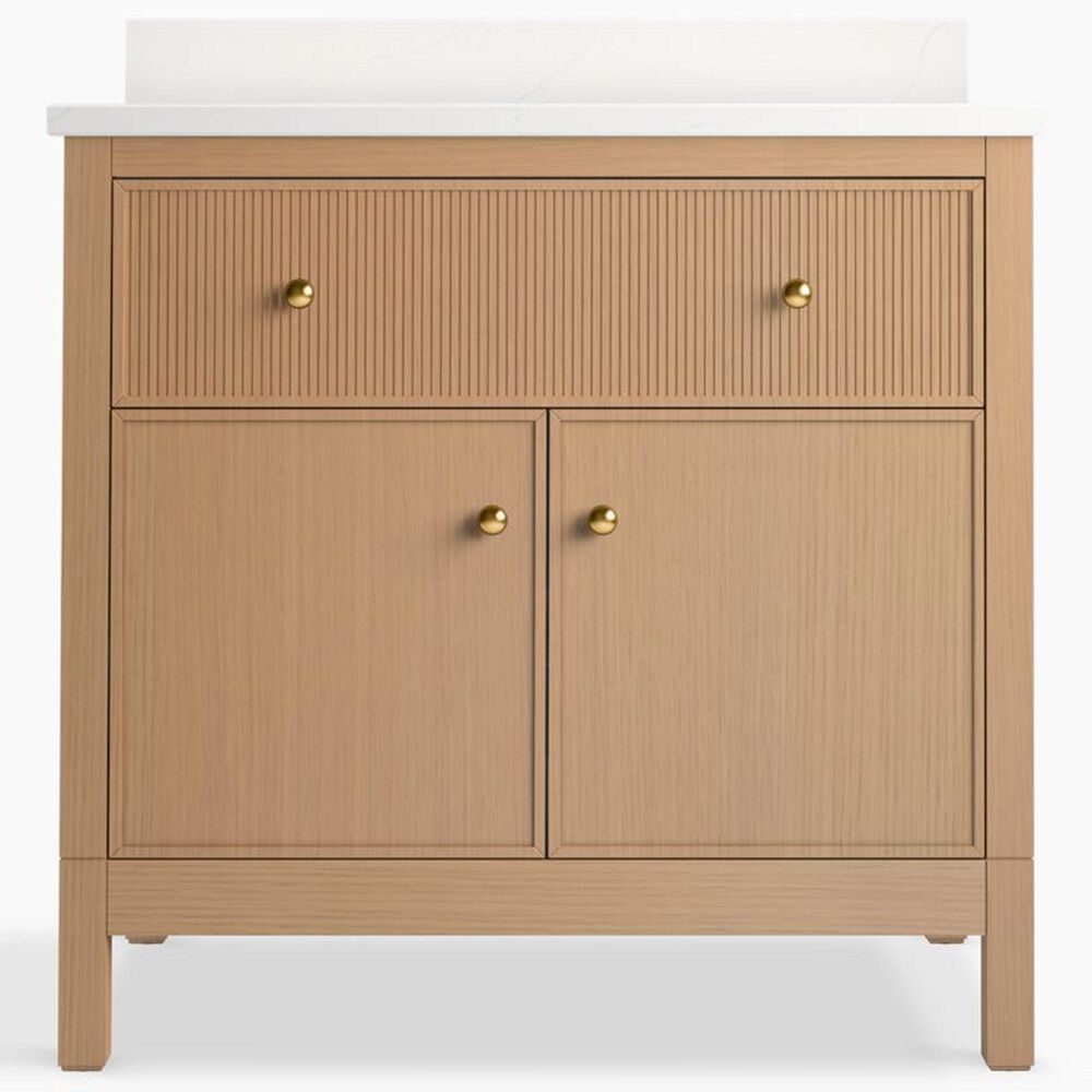 Kohler Malin 36" Single Bathroom Vanity in White Oak with 3 cm White Quartz Top and Rectangular Sink, , large