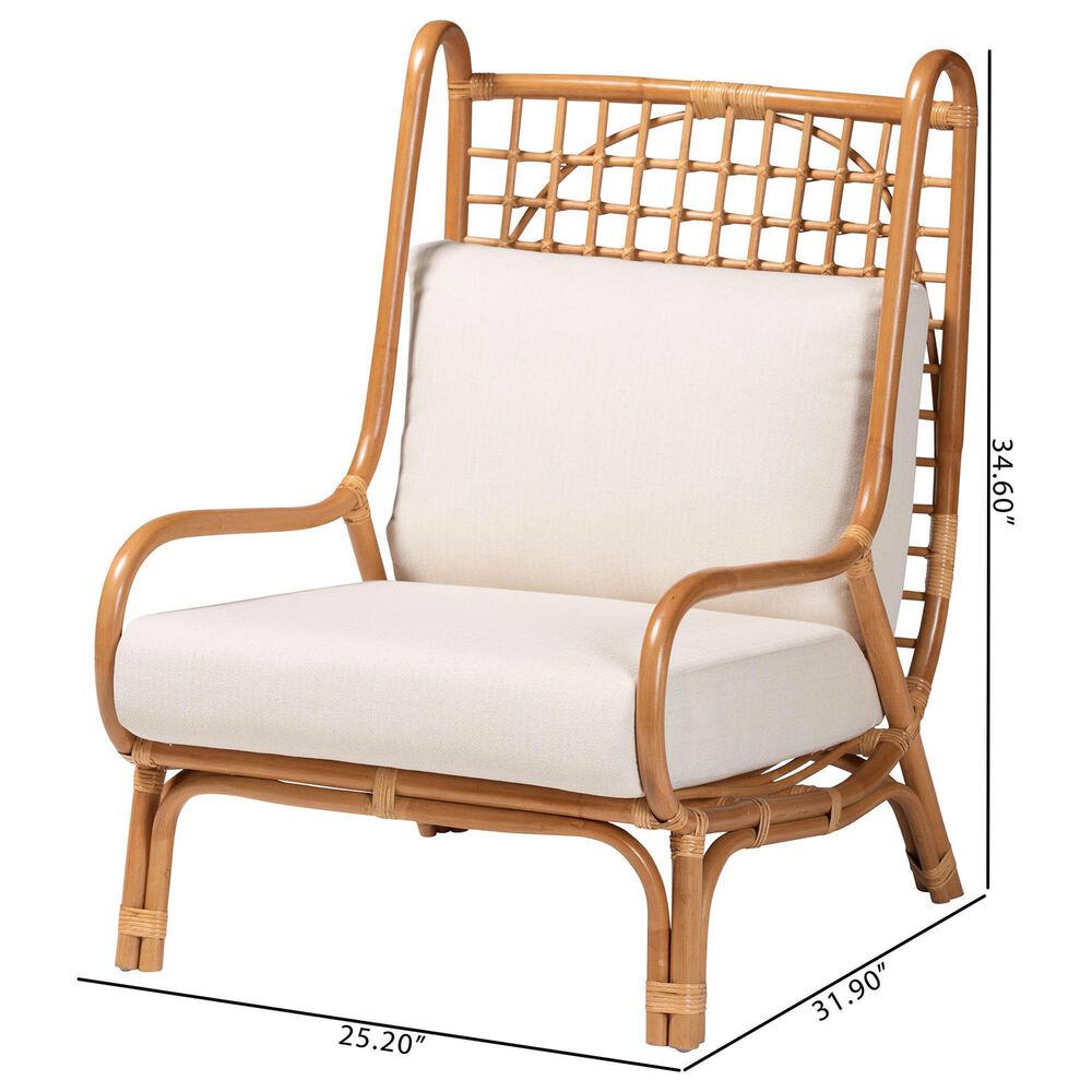 Baxton Studio Helina Accent Chair with Light Honey Rattan in White, , large