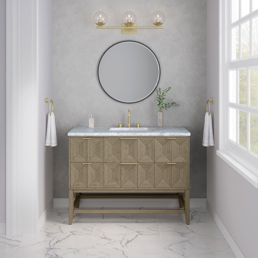 James Martin Vanities Emmeline 48&quot; Single Vanity in Pebble Oak with 3 CM Carrara White Marble Top, , large