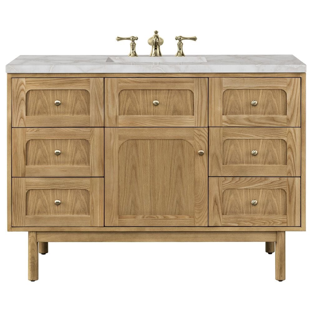 James Martin Vanities Laurent 48" Single Bathroom Vanity in Light Natural Oak with 3 cm Eternal Jasmine Pearl Silestone Top, Rectangular Sink and FreePower Wireless Charger, , large