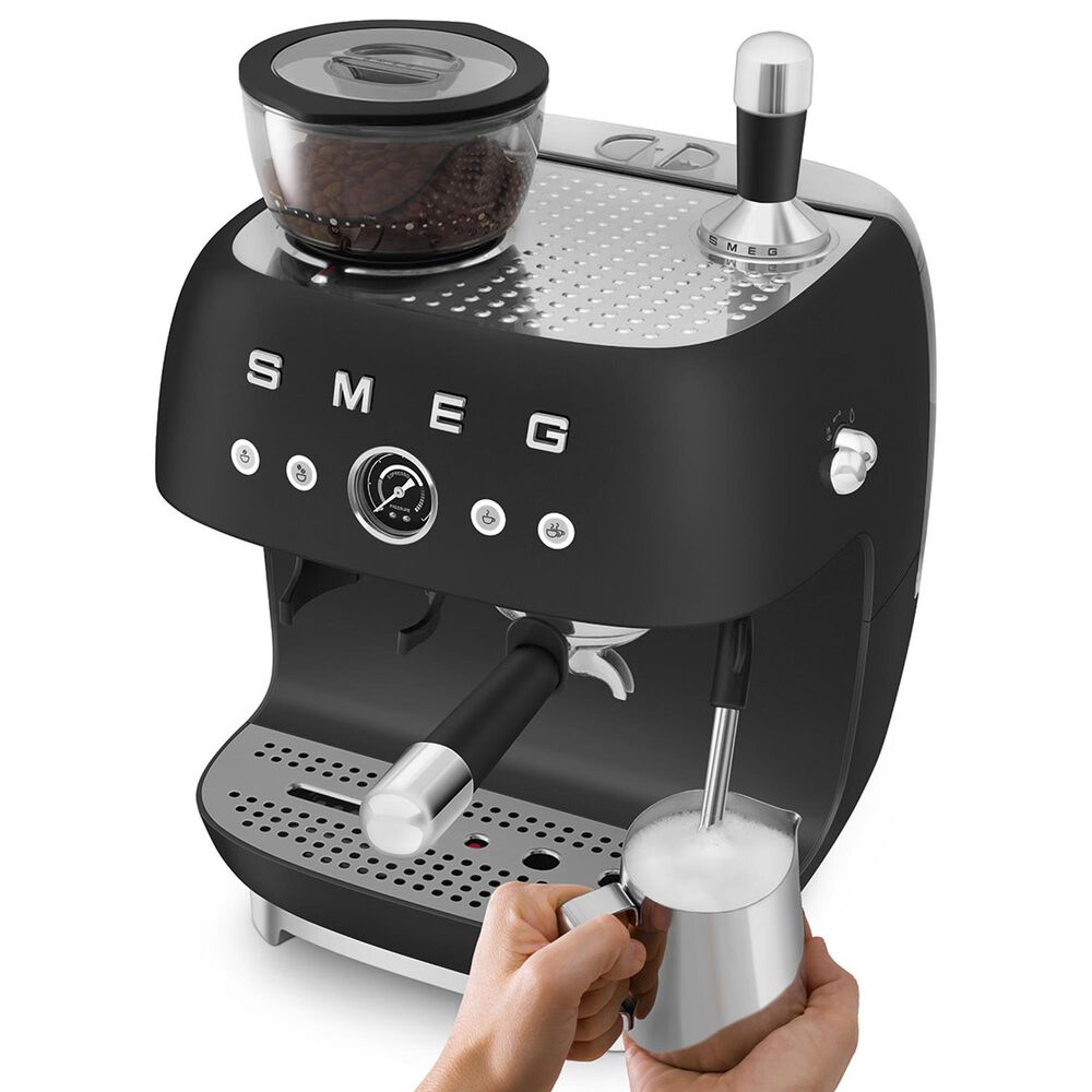 SMEG Espresso Manual Coffee Machine with Grinder in Matte Black, , large