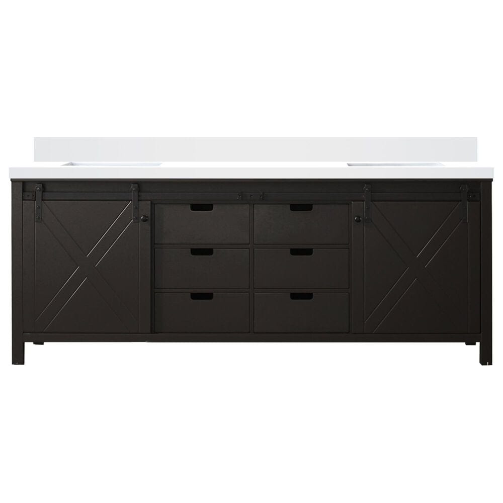 Lexora Home Marsyas 84" Double Bathroom Vanity in Brown with White Quartz Top and Rectangular Sinks, , large
