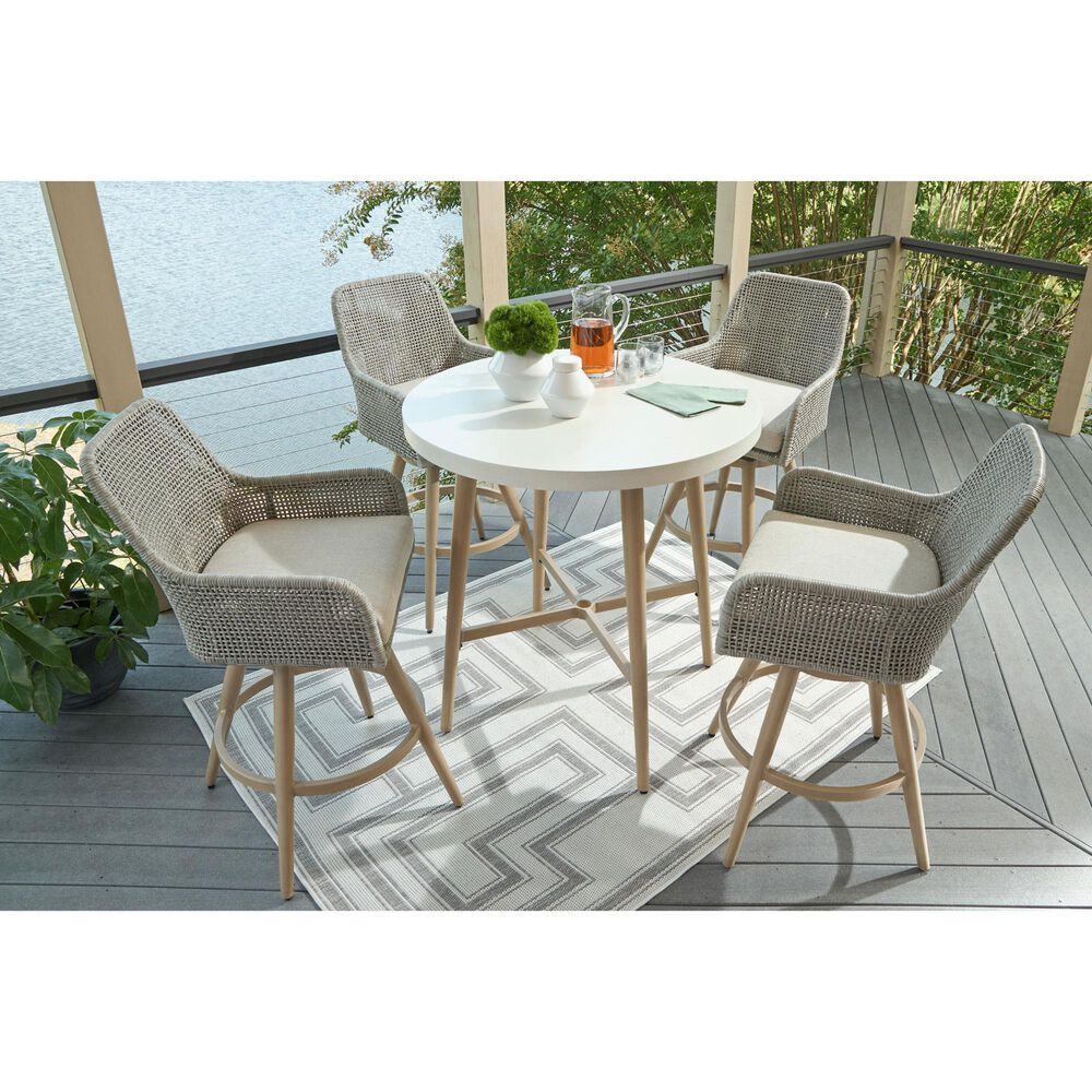 Ashley Seton Creek Patio Bar Stool with Cushion in Beige and Gray (Set of 2), , large