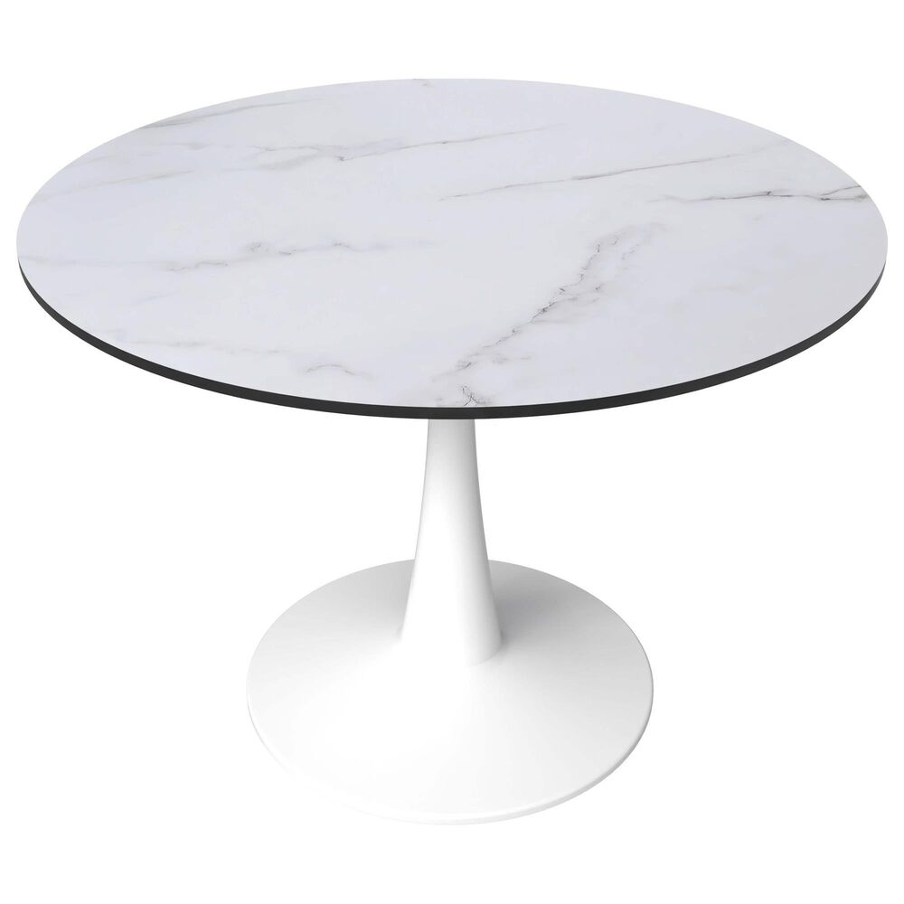 Leisuremod Leisuremod Bristol 40 round dining table White base with marbled MDF top, , large