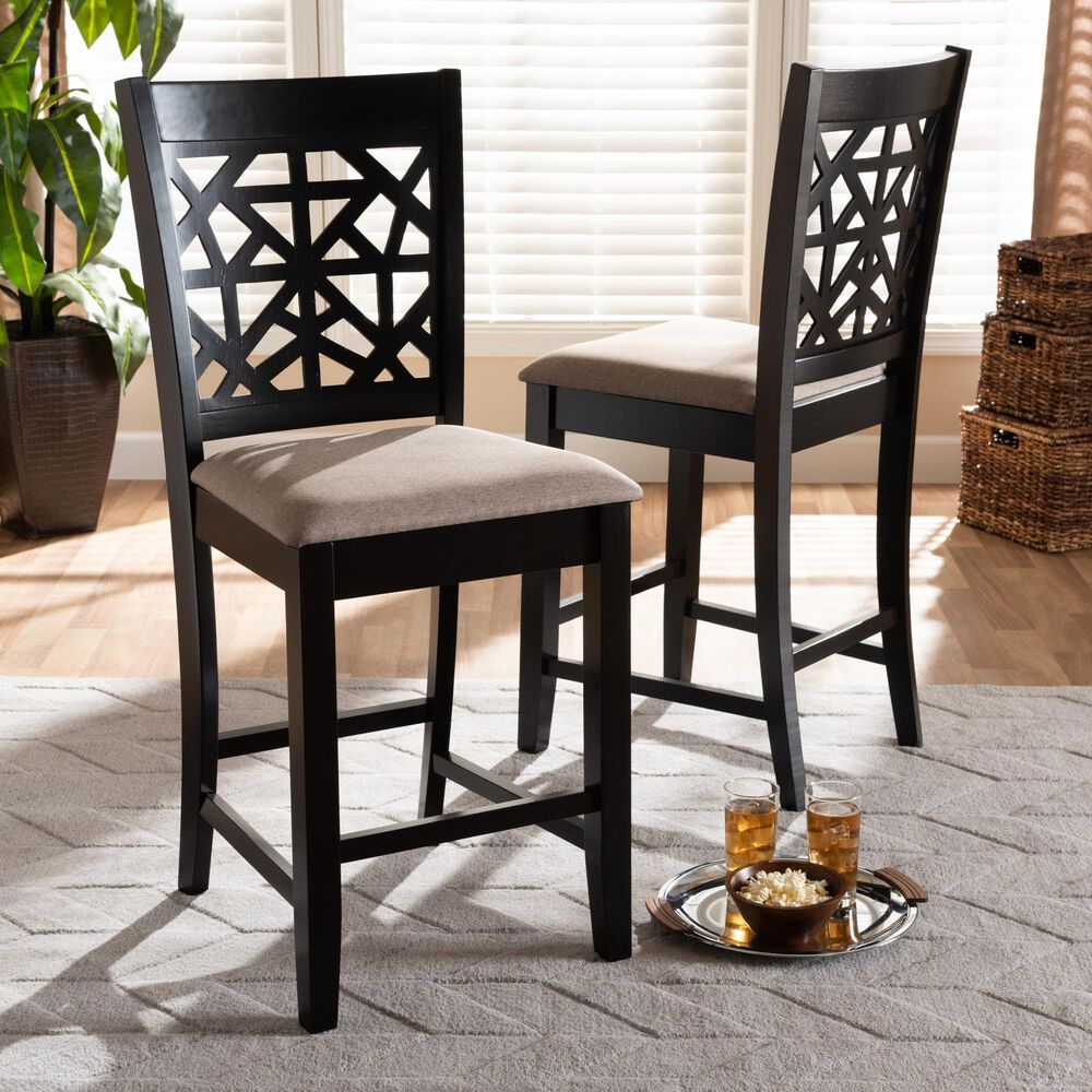 Baxton Studio Devon Counter Height Pub Chair with Sand Cushion in Espresso Brown (Set of 2), , large