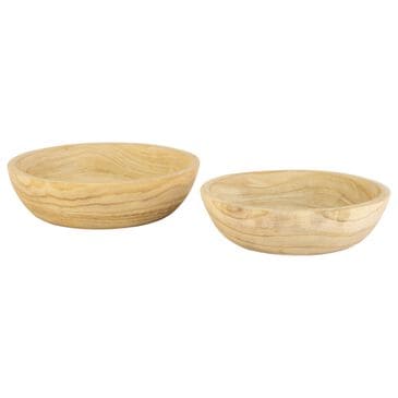 Kalalou Round Hand Carved Wooden Bowl in Natural (Set of 2), , large