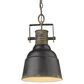 Golden Lighting Quarry 1-Light Pendant in Antique Black Iron and Gold, , large