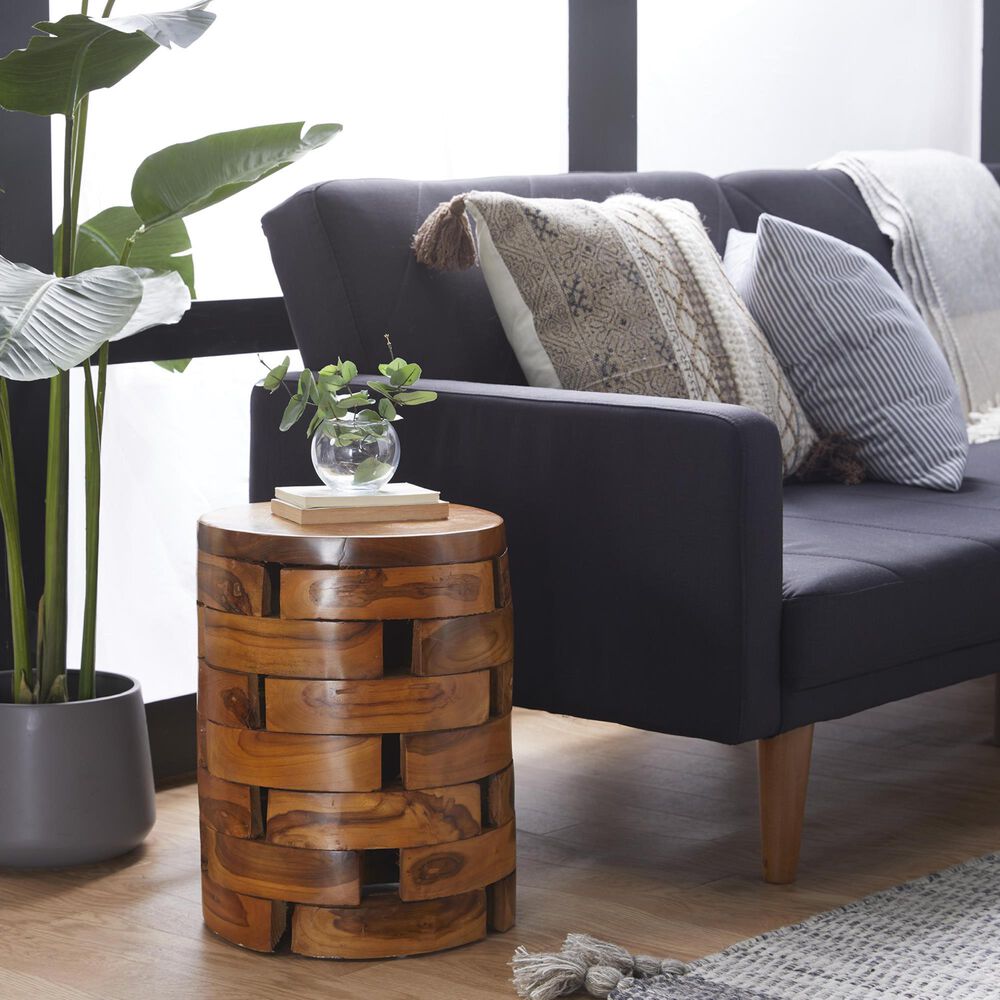 Maple and Jade Handmade Live Edge Accent End Table in Light Brown, , large