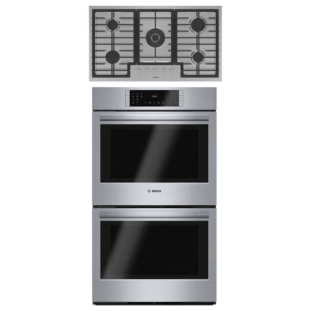 Bosch 800 Series 2-Piece Kitchen Package with 30" Double Wall Oven 36" Gas Cooktop and in Stainless Steel, , large