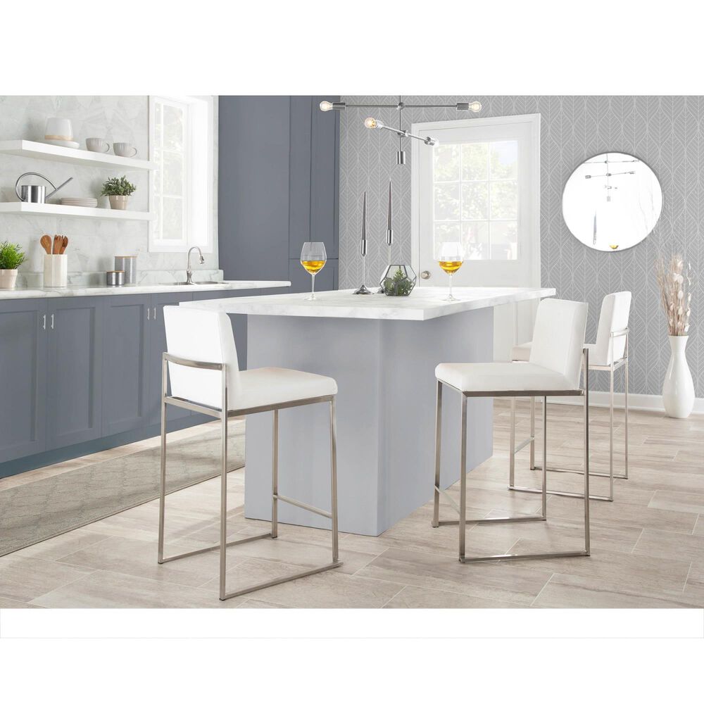 Lumisource Fuji Stackable Counter Stool with White Velvet Cushion in Brushed Stainless Steel &#40;Set of 2&#41;, , large