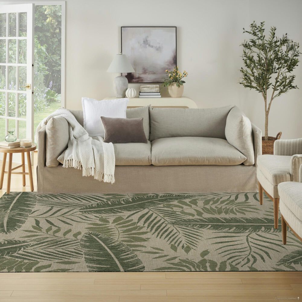 Nourison Garden Oasis GOA02 Ivory and Green 6&#39; x 9&#39; Indoor/Outdoor Area Rug, , large