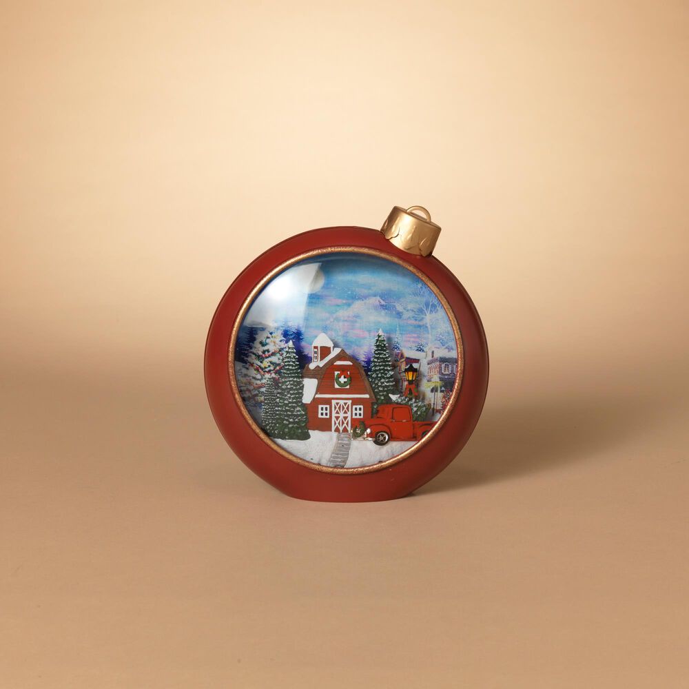 The Gerson Company 8.3&quot;H Battery-Operated Lighted Musical Holiday Village Scene Spinning Water Globe in Red, , large
