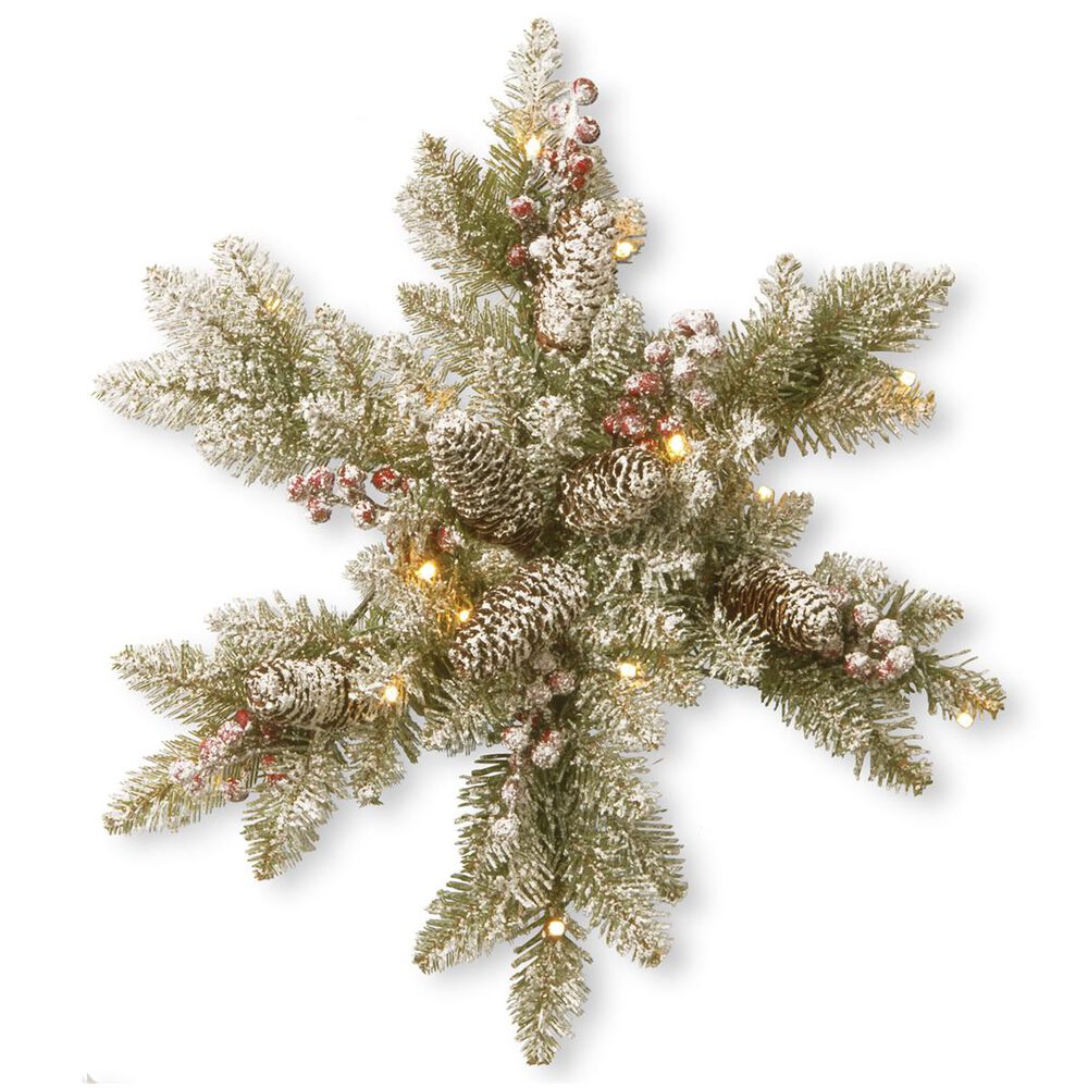 National Tree 18" Snowy Dunhill Fir Snowflake with Battery Operated Warm White LED Lights, , large