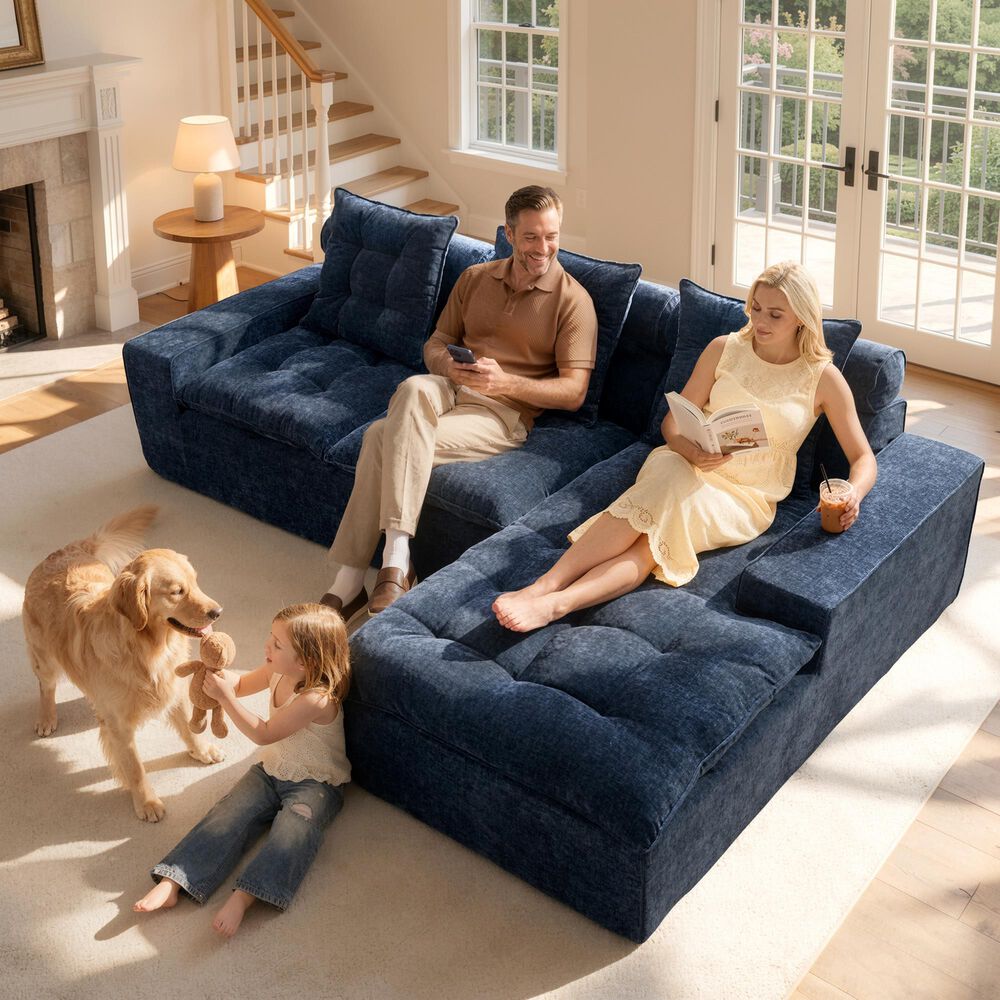 HOMLUX 2-Piece Right Facing Sectional with Chaise in Blue, , large