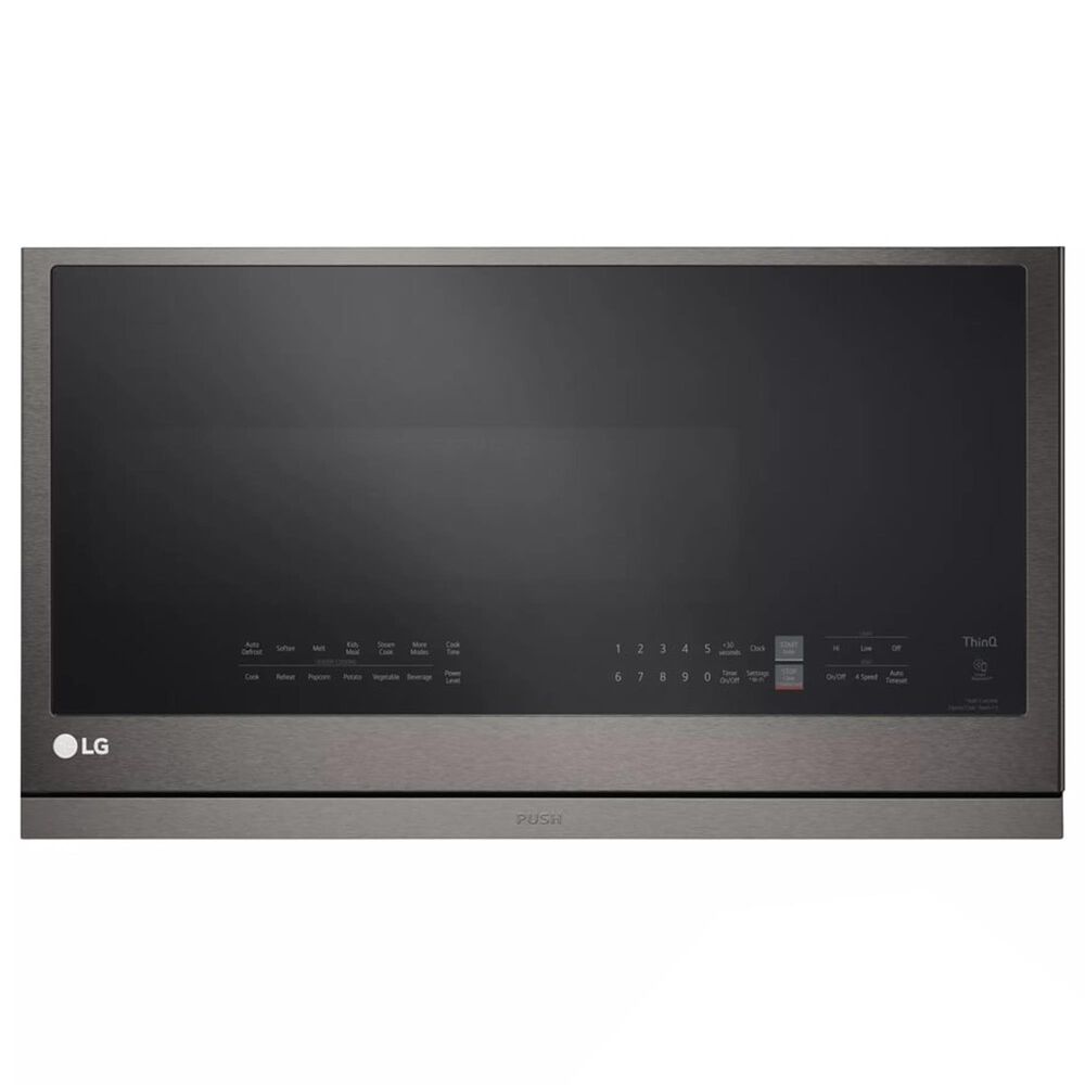 LG 2-Piece Kitchen Package with 6.3 Cu. Ft. Gas Range and 2.1 Cu. Ft. Over-the-Range Microwave in Print Proof Black Stainless Steel, , large
