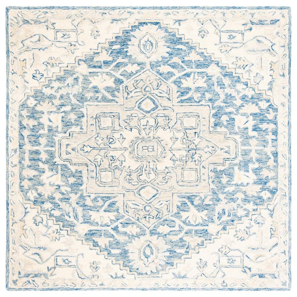 Safavieh Micro-Loop MLP503M 7" Square Blue and Ivory Area Rug, , large