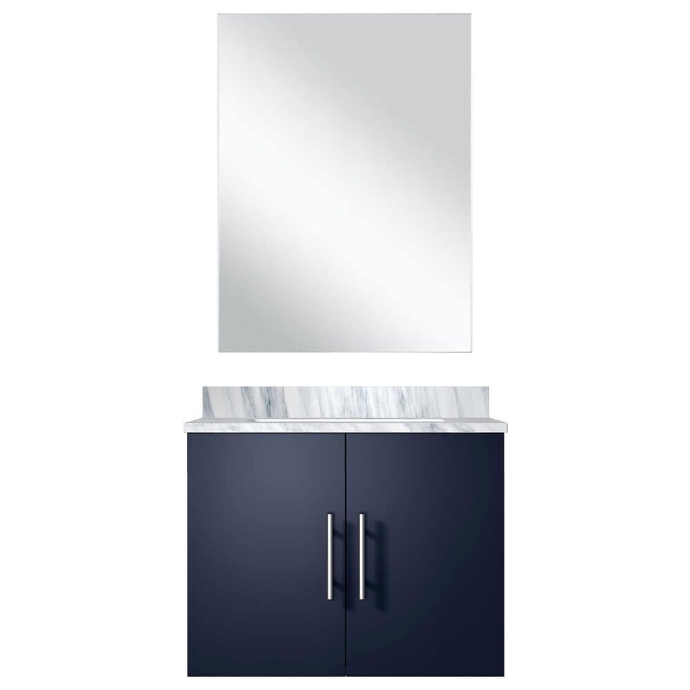 Lexora Home Geneva 24&quot; Single Bathroom Vanity in Glossy White with 2 cm White Carrara Marble Top, Rectangular Sink and 18&quot; Mirror, , large